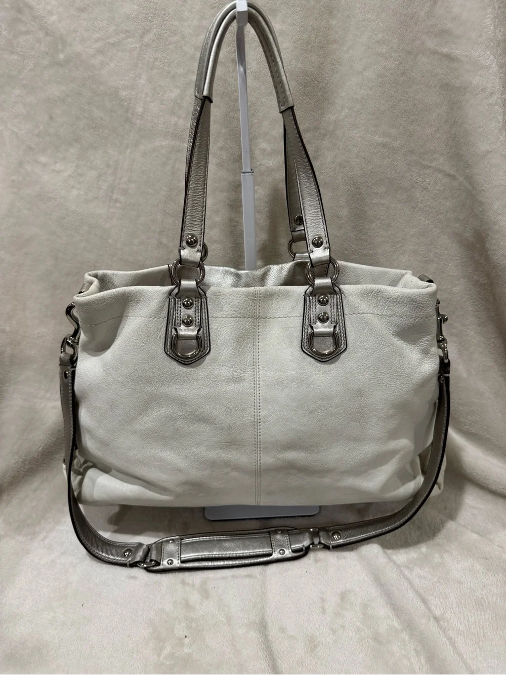 Coach Ashley Leather Shoulder Tote with Silver Trim